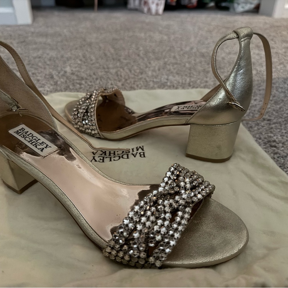 Badgley Mischka Metallic Gold Block Heels